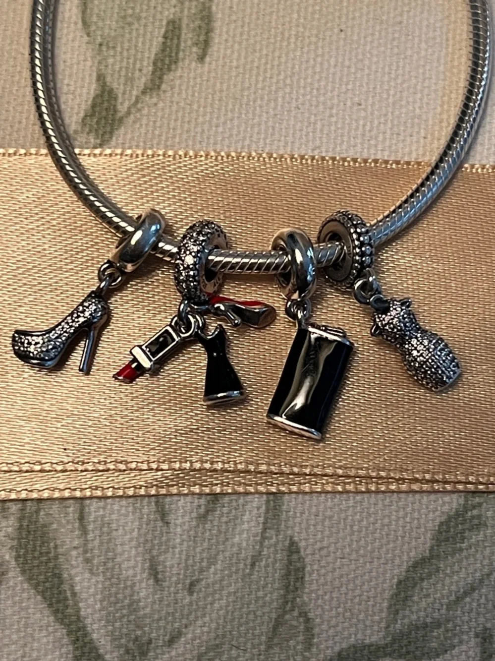 Set of 4 Pandora Charms-Trio Dangle-Sparkling Stiletto-Dazzling Dress-Clutch
